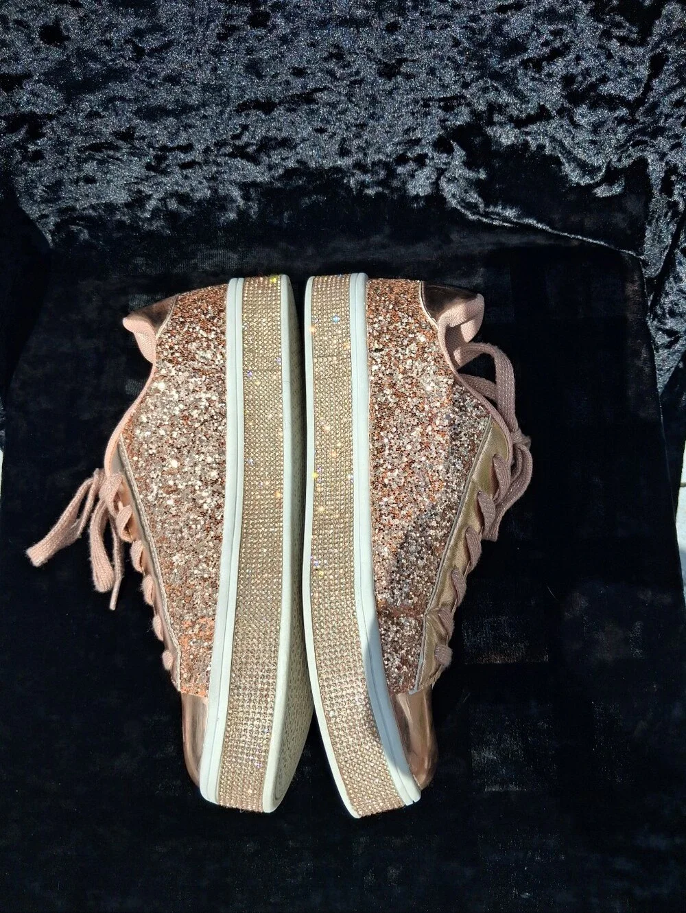 Uubaris Sparkling Glitter Rose Gold Lace Up Fashion Sneakers Size 7.5